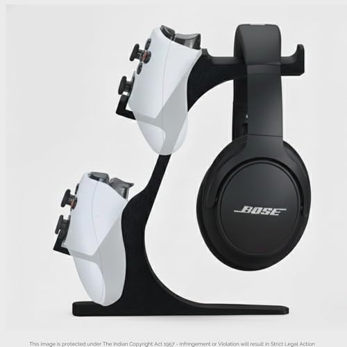 Image of Double Controller Stand for Desk, Controller Holder, Compatible with Xbox Ps5 Controller Stand | Gamepad & Gaming PS5 Setup Accessory | Compatible with Xbox ONE, PS5, PS4, PC (Black)