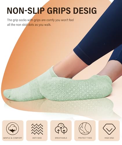 Image of DIBAOLONG Pilates Socks with Grips for Women Yoga Socks Non Slip Barre Hospital Socks 6-Pairs Grippy Ankle Socks