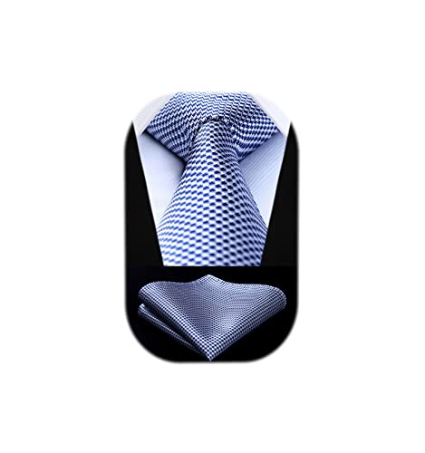 Image of HISDERN Ties for Men Solid Houndstooth Neckties Handkerchief Formal Business Tie & Pocket Square Set Wedding Party