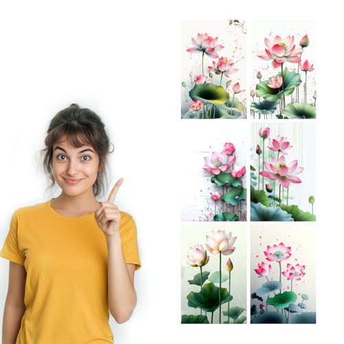 Image of SiddArtify Lotus Flower Wall Art Prints Set - Botanical Poster Decor for Living Room Bedroom Office - 8x12 Sticker Pack of 6