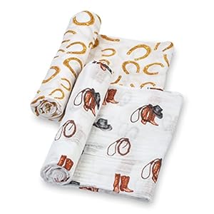 LollyBanks Swaddle Blanket | 100% Muslin Cotton | Gender Neutral Newborn and Baby Nursery Essentials for Girls and Boys, Registry | Cowboy Boot and Horseshoe 2 Pack