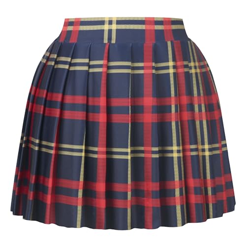 tagunop Mini Pleated Skirt A-Line Skater Skirts Tennis Skirt Red Plaid XS