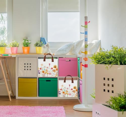 Image of NTAOHAMPER Boho Flower Nursery Basket ,Fall Wildflower Storage Bin with Handles for Your Baby and Lover to Load Your Love into it(Flower)
