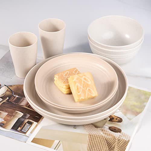 Supernal Wheat Straw Dinnerware, Microwave Dishwasher Safe, Unbreakable Light Weight Plates Service For 8, Reusable Tableware Set, Multicolor Set 16Pcs Plates, 8Pcs Bowls, 8Pcs Cups #TOP5