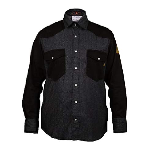 Flame Resistant FR Shirt - 88/12 - Western Style - Two Tone (Large, Denim/Black)