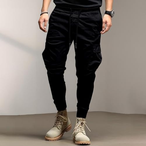 Cargo Pants for Men Comfy Casual Slim Fit Solid Sweatpants Drawstring Multi Pockets Hiking Jogging Mens Cargo Pants2