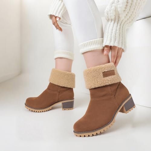 AOSPHIRAYLIAN Snow Boots for Women Chunky Heel Womens Winter Boots Fur Lined Slip on Warm Shoes for Women4