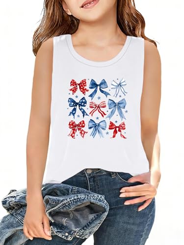 Image of CAZYCHILD Girls American Flag Tank Tops Boys 4th of July Shirts USA Summer Sleeveless Tee Independence Day Outfit 5-14y