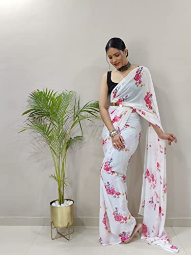 Shiv Textiles Women Floal Printed Georgette Zip And Go Pre-Stitched Saree  Effortless Wear & Comfort  Ready To Wear Saree