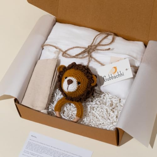 Image of Newborn Gift Set | Crochet Rattle & Muslin Swaddle Combo | Newborn Gift | Gifting for Infants /Babies | 100% Muslin swaddlecloth | Toy for Gifting| 3 Months + (SIMHA Rattle with Swaddle)
