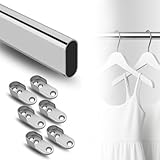 EVOTRADE Tubo Asta Appendiabiti per Armadio, Cromato Lucido 15x30mm, Lunghezza 3 Metri con 6 Supporti Laterali in Metallo, Montaggio a Parete, Stile Moderno