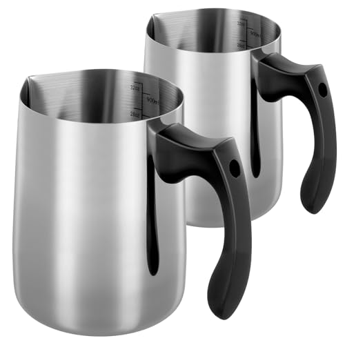 FUNSUEI 2 PCS 1000ml Stainless Steel Candle Wax Melting Pot with Heat-Resistant Handle, Silver Wax Melting Pots for Candle, Soap, DIY Making