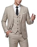 MY'S Men's 3 Piece Slim Fit Suit Set with Tie, 2 Button Blazer Jacket Vest & Pants, Business Wedding Party Prom Suit for Men, Beige Medium