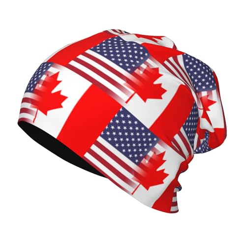 American Flag and Canadian Flag Kids Leisure Elastic Knitted Hat Junior Large Size Knit Cap Child Beanie Black
