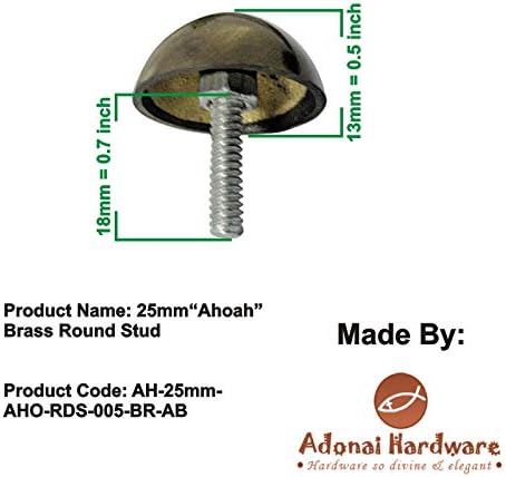 Adonai Hardware 25mm "Ahoah" Brass Round Stud- Antique Brass (Supplied as 25 Pieces per Pack)