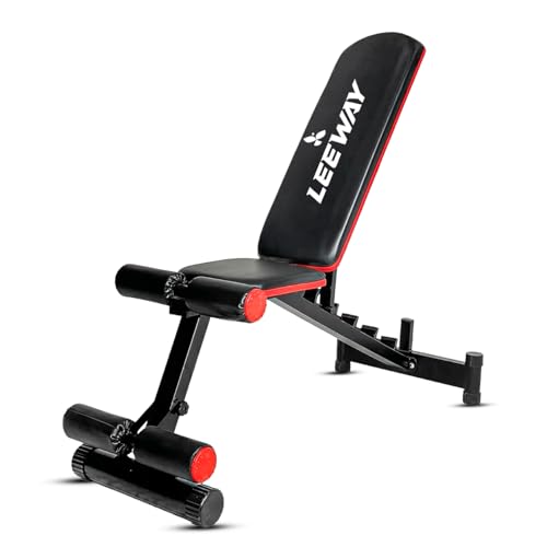 Image of Leeway LF85 Adjustable Bench Press for Home Gym Setup Chair | Foldable Workout Gym Bench for Home with Incline Decline Flat, Multipurpose Exercise Fitness Equipment | Strength Training Table (Black, Bench LF85, 1)