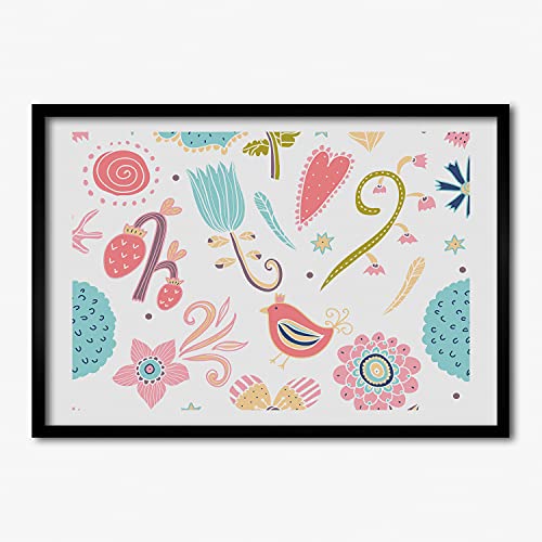 Affiche de fleurs et oiseaux sous cadre en bois Tulup 70x50 cm pour habiller un mur vide