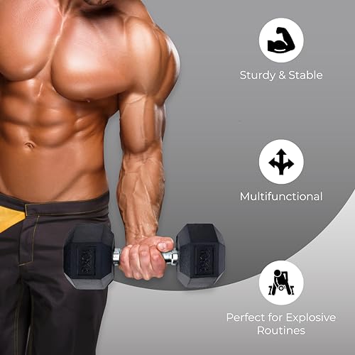 Endless Mancuerna hexagonal recubierta de goma, color negro, material: hierro y goma, perfecta para culturismo, fitness, levantamiento de pesas y entrenamiento en casa o gimnasio - Imagen 4