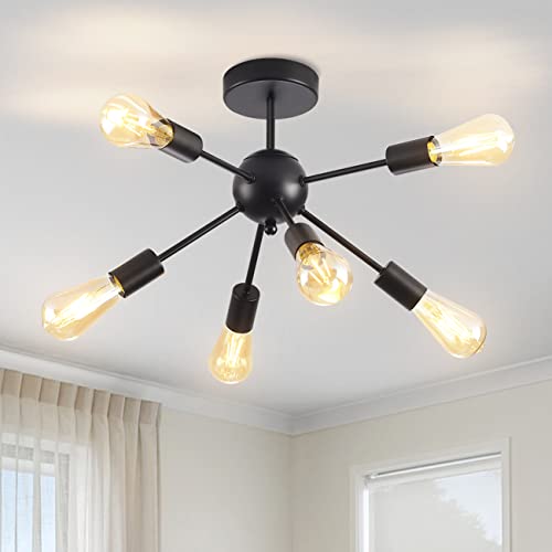 ANWIO Lámparas de Techo Retro Negras E27,Lámpara Colgante de Anaña de Ángulo Ajustable Sin Bombilla para Sala de Estar,Cocina,Comedor,Dormitorio(6 Brazos) Cover