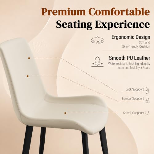 Image of Modern Dining Chairs Set of 6, PU Leather Dining Room Chairs, Upholstered Kitchen Chairs with Ergonomic Backrest & Sturdy Metal Legs, Perfect for Dining Room, Living Room, Beige