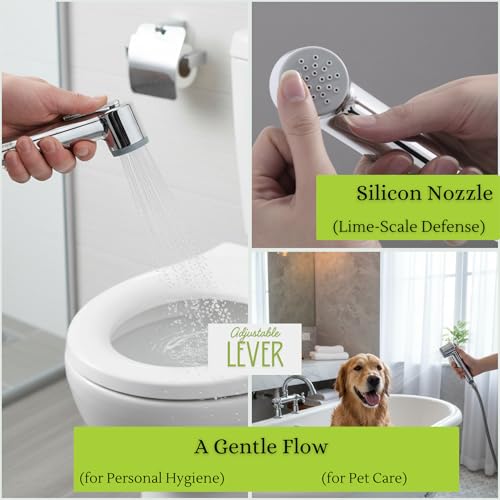 Image of FRESHCO Bold Health Faucet Full Set | Handheld Jet Spray for Toilet with German Engineered Polyamide Hose (1.2M) | Rust-Proof & Leak-Free | Rub-it Silicon Nozzle Bidet Gun | Chrome ABS + Wall Hook