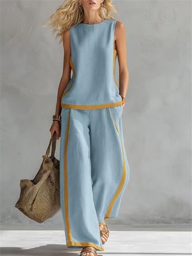 Conjunto de algodón y lino premium con acabado texturizado y sofisticado pantalón holgado 3