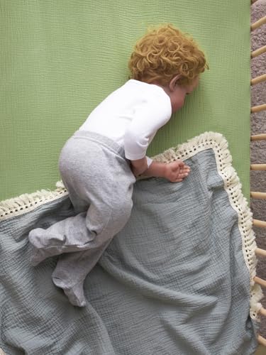 Image of TILLYOU 2 Pack Muslin Crib Sheet for Boys and Girls - 100% Cotton Fitted Crib Sheet for Toddler Standard Crib Mattress, Soft and Breathable, 52 inchx28 inch, Forest Green&Light Green