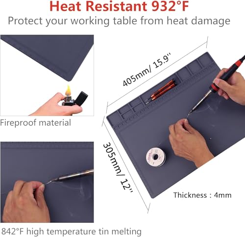 HPFIX Anti-Statik-Matte für Elektronik, Premium hitzebeständige ESD sichere Lötmatte mit ESD-Armband und Erdungskabel für Computer, Laptop, Handy und iPad Reparaturen