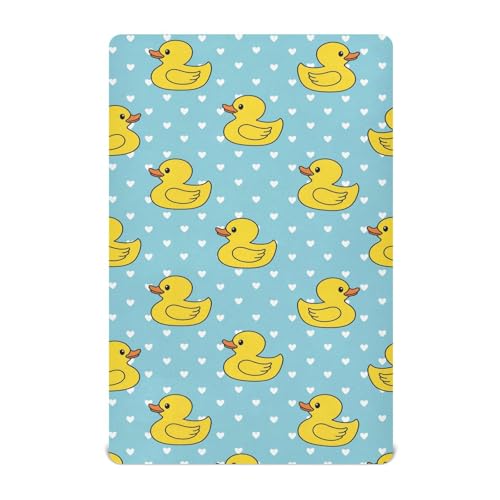 Image of Ducks Polka Dots Blue Fitted Crib Sheet for Boys Girls Baby Pack and Play Sheets Fitted for Boys,52 X 28 in