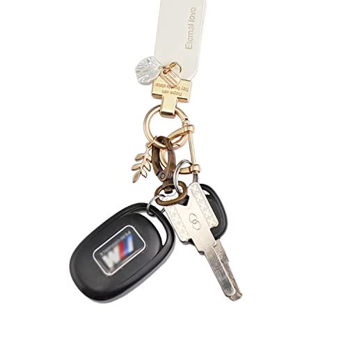 Fio Leather Car Keychain For Women,Key Ring Detachable Anti-Lost Accessories，As A Gift (White) #TOP2