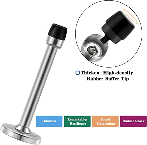Kolako Door Stops, Long Door Stoppers, Wall Protector 5 Inch Modern Heavy Duty Brushed Stainless Solid Door Holders With Rubber Tip Bumper, Extra Long Doorstops With Screws, Silver (6 Pack) #TOP3