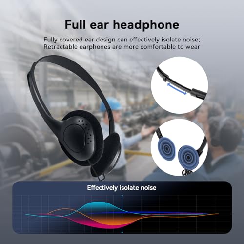 Retekess T130 Tour Guide Headset, sistema para guía turística con auriculares over ear, para interpretación simultánea, fábrica, escuela, estilo clásico, fácil de usar, 2 transmisores 20 receptores miniatura 4