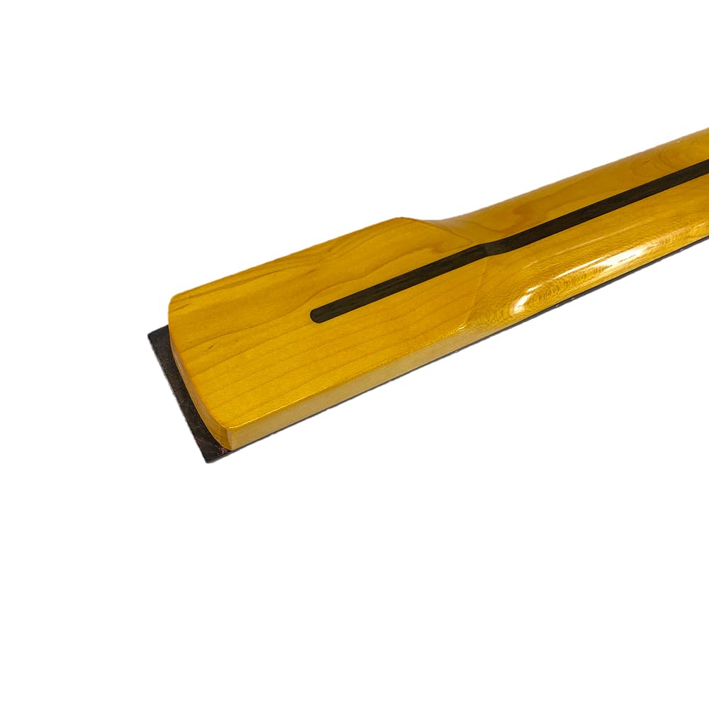 Manico di ricambio per chitarra elettrica, in acero con tastiera in palissandro, 22 tasti, scala da 65 cm, tacco imbullonato, finitura lucida gialla (intarsio in vite)