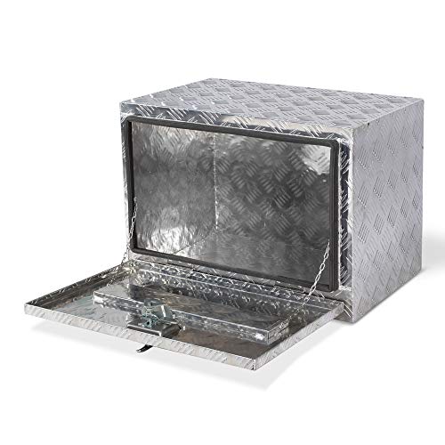 Arksen 24 Inch Heavy Duty Aluminum Bar Tread Tool Underbody Box, Waterproof Square Truck Storage Organizer Chest For Pick Up Truck Bed, Rv Trailer With T-Handle Lock And Keys - Silver #TOP2
