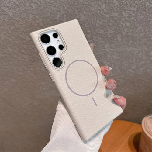Coque cuir litchi Samsung S23 Ultra blanc compatible charge sans fil