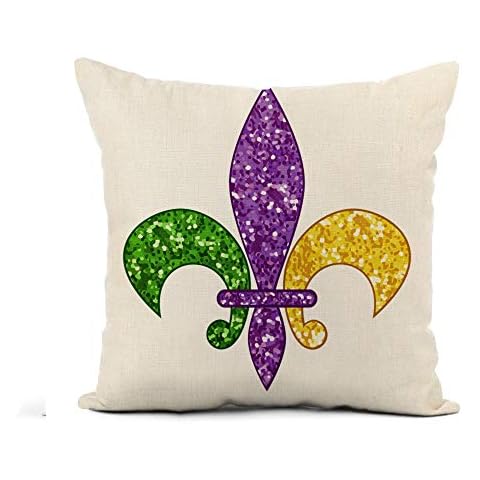 Awowee Flax Throw Pillow Cover Gras Beautiful Fleur De Lis Shimmer Mardi Blank Brocade 18x18 Inches Pillowcase Home Decor Square Cotton Linen Pillow Case Cushion Cover Cover