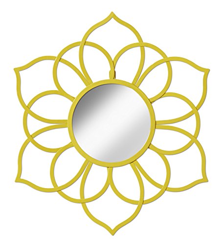 Kate and Laurel Brienne Metal Flower Round Wall Accent Mirror, Yellow