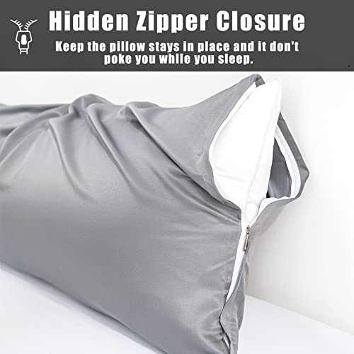 Image of Body Cooling Pillow Cases Cover, Bamboo Rayon Dark Grey Body Pillowcases with Zipper Closure, Cool and Breathable Pillow Case for Hot Sleepers and Night Sweats, 20x54 inches