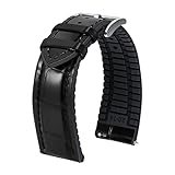 [BINLUN] 革時計ベルト クイックリリース レザー腕時計バンド ワニ革模様ウォッチバンド 内側シリコン製 通気性 交換ベルト メンズ レディース 20mm（ブラック/シルバー バックル）