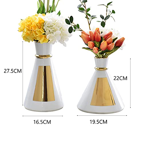 Modevaas, Conische Keramische Vaas Hotel TV-meubel Vaas Hydrangea Tulpenvaas Kleine Fles Mond Stabiele Vaas, Hoogte 16,5/19,5 cm (Grootte: 19,5 * 19,5 * 22 cm, Kleur: Wit) - Afbeelding 4