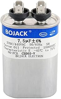BOJACK 7.5 uF ±6% 7.5 MFD 370V/440V CBB65 Oval Run Start Capacitor for AC Motor Run or Fan Start and Cool or Heat Pump Air Conditione