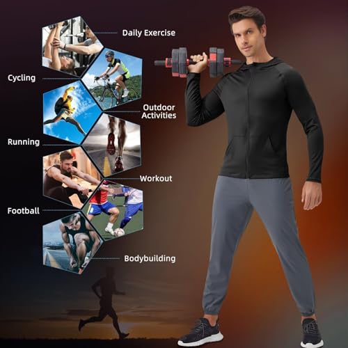 Sillictor Mens Gym Hoodies Zip Up Running Jacket Mens with Pockets UPF 50+ Long Sleeve Workout Sports Tops Men Football Cycling Exercise Training Hoodie Breathable Lightweight Quick Dry 1610 Black L - Image 6