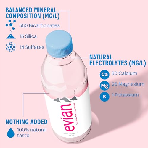 Image of Evian Mineral water, Naturally Filtered Drinking water, 750ml Bottled Water Crafted by Nature, Case of 12 x 750ml Sports Cap Water Bottles