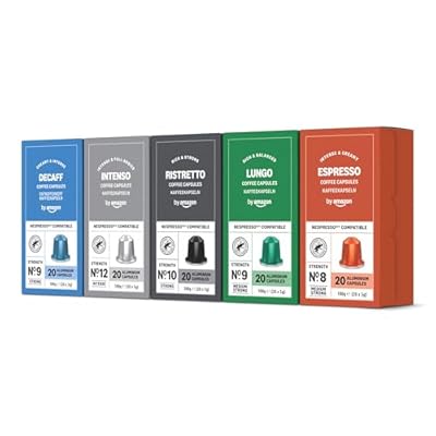 by Amazon Cápsula de café Paquete Variado compatibles con Nespresso, 100 Unidad, 5 Paquetes de 20, Certificado por Rainforest Alliance | Ya disponible en tu tienda friki favorita! En mundofriki.es!