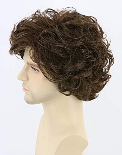 Topcosplay Brown Wigs For Men Short Curly Fluffy Cosplay Halloween Character Costume Wig Layered #TOP3