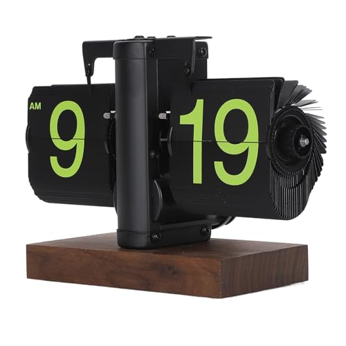 Ciciglow Digital Flip Clock, 12-Hour Single-Sided Mechanical Flip Clock for Bedroom, Study, Office (Frosted Black Frame, Green Page)
