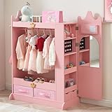 SUNHY Kids Princess Armoire Dress Up Storage - Wardrobe Closet with Dual Mirrors, Hidden Jewelry Cabinet, Shelves & Hanging Rack for Little Girls' Bedroom, Playroom (Pink)