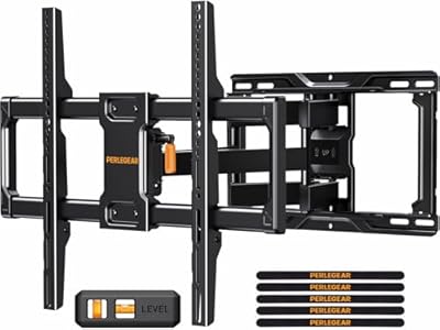 Perlegear Full Motion TV Wall Mount for Most 42–86 inch Flat Curved TVs up to 132 lbs, 12?/16? Wood Studs, Bracket with Articulating Arms, Swivel, Tool-Free Tilt, Max VESA 600x400mm PGLF12