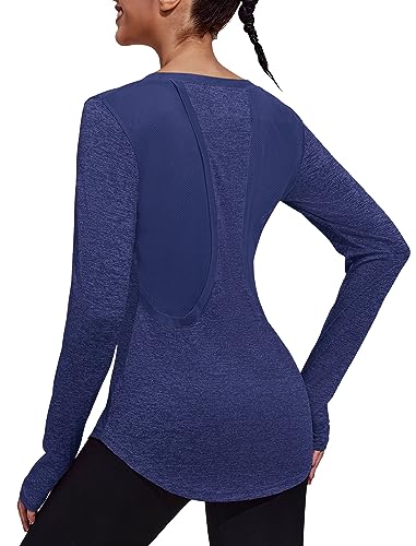 PINSPARK Long Sleeve Workout Tops for Women Crewneck Yoga Shirts