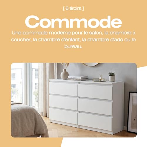 Commode 6 tiroirs 120 cm blanc sans poignées MebLocker